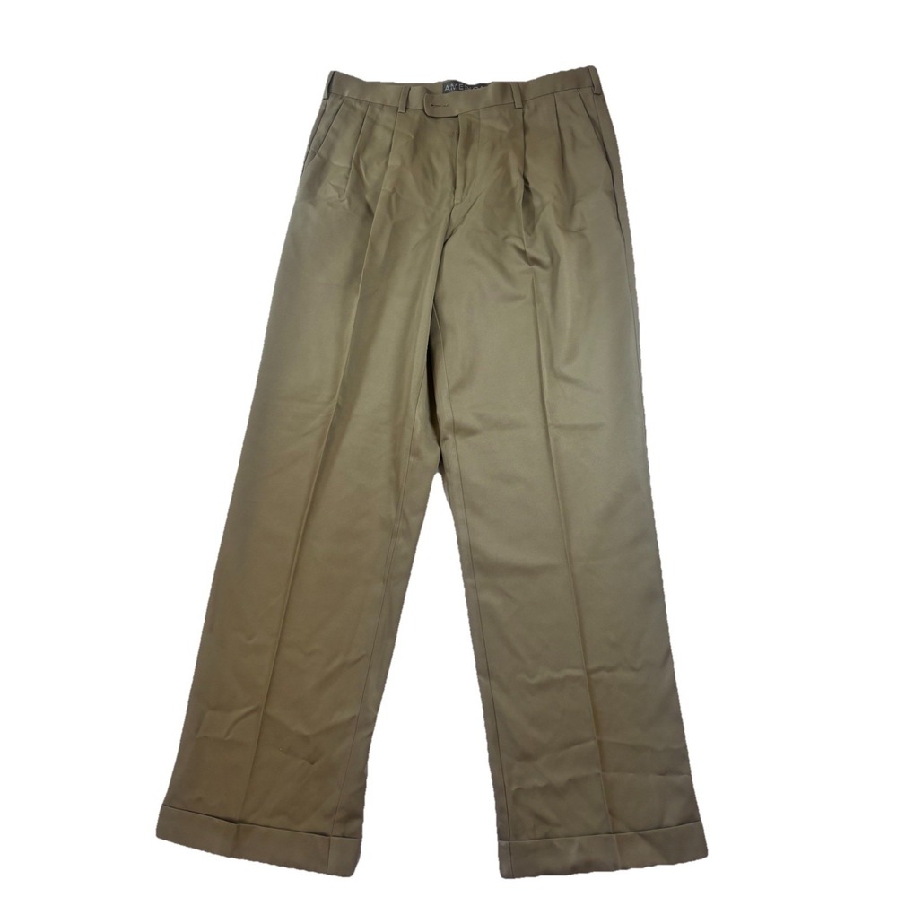 Perry Ellis Dress Pants Mens 34x32 Camel Pleated Front Cuffed Office Work Preppy